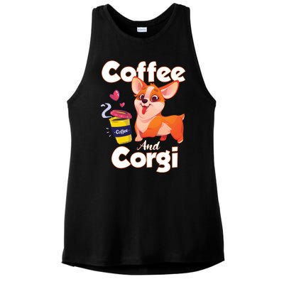 Coffee And Corgi Funny Corgi Dog Lover Ladies PosiCharge Tri-Blend Wicking Tank