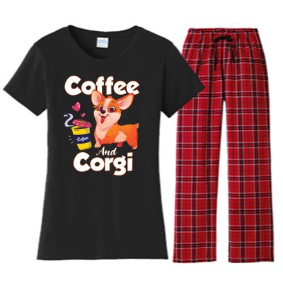 Coffee And Corgi Funny Corgi Dog Lover Women's Flannel Pajama Set