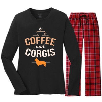 Coffee And Corgis Funny Welsh Dog Lover Quote Women's Long Sleeve Flannel Pajama Set 