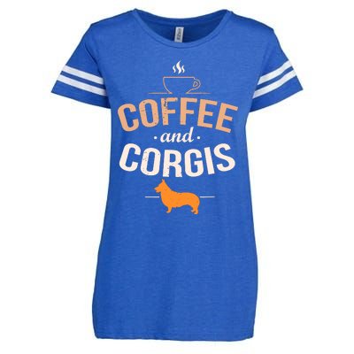 Coffee And Corgis Funny Welsh Dog Lover Quote Enza Ladies Jersey Football T-Shirt