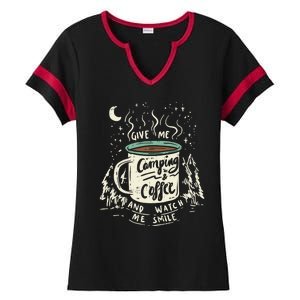 Camping And Coffee Ladies Halftime Notch Neck Tee