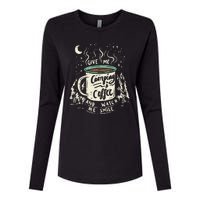 Camping And Coffee Womens Cotton Relaxed Long Sleeve T-Shirt