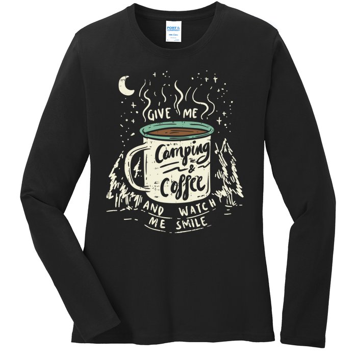 Camping And Coffee Ladies Long Sleeve Shirt