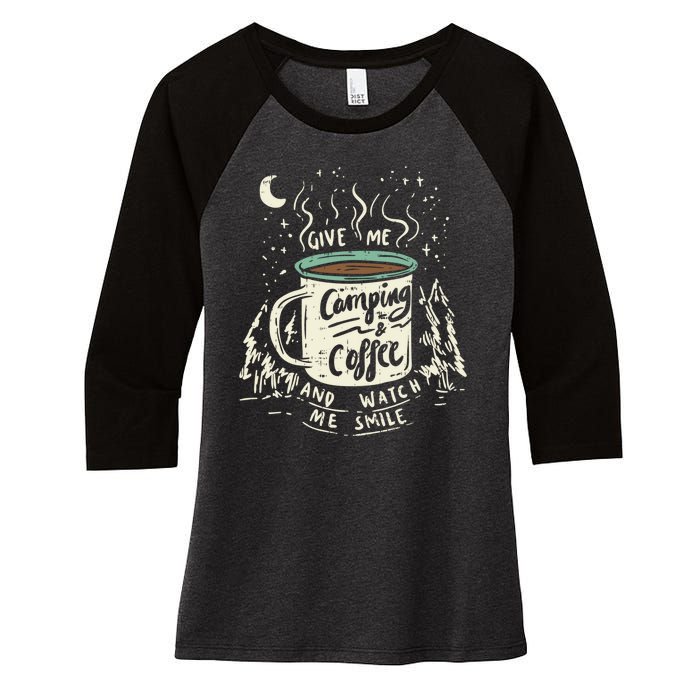 Camping And Coffee Women's Tri-Blend 3/4-Sleeve Raglan Shirt