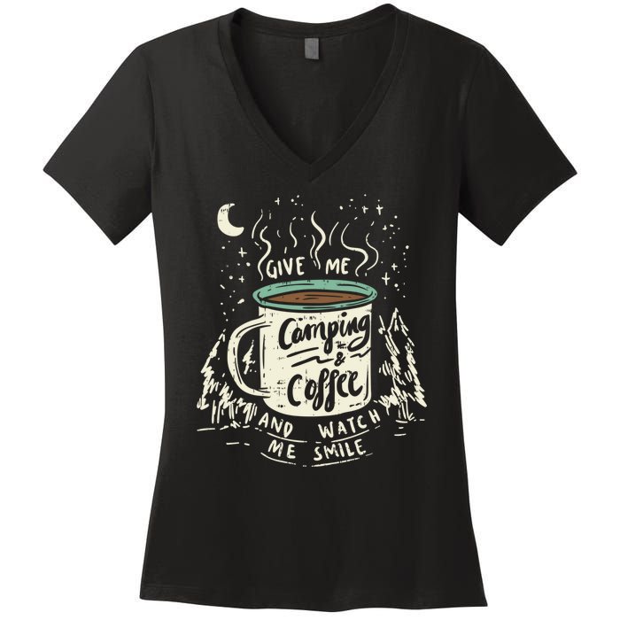 Camping And Coffee Women's V-Neck T-Shirt