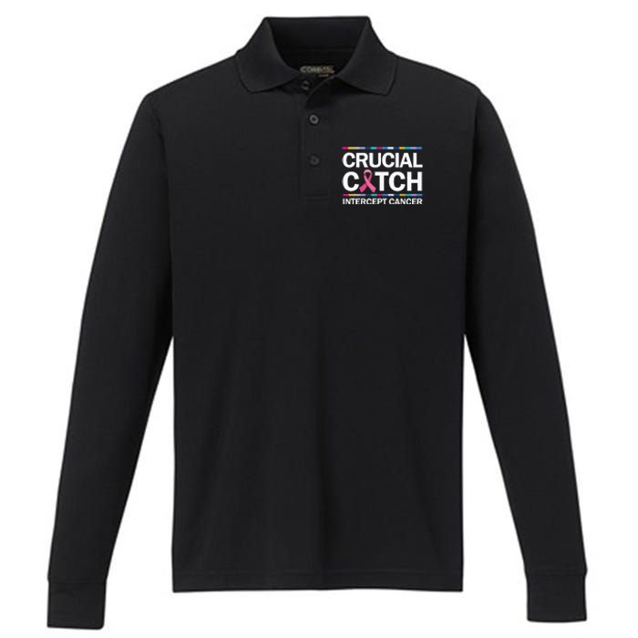 Crucial a Catch Intercept Cancer Breast Cancer Awareness Performance Long Sleeve Polo