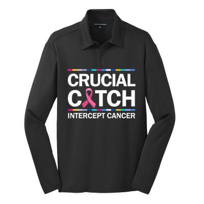 Crucial a Catch Intercept Cancer Breast Cancer Awareness Silk Touch Performance Long Sleeve Polo