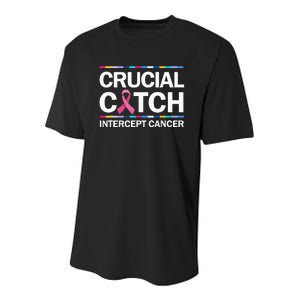 Crucial a Catch Intercept Cancer Breast Cancer Awareness Youth Performance Sprint T-Shirt