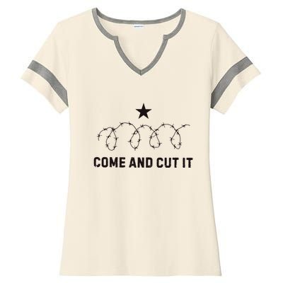 Come And Cut It Barbed Wire Political Ladies Halftime Notch Neck Tee