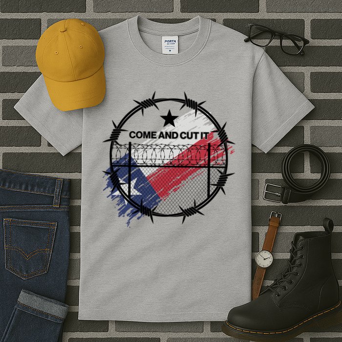 Come And Cut It Barbwire Texas Flag Tall T-Shirt