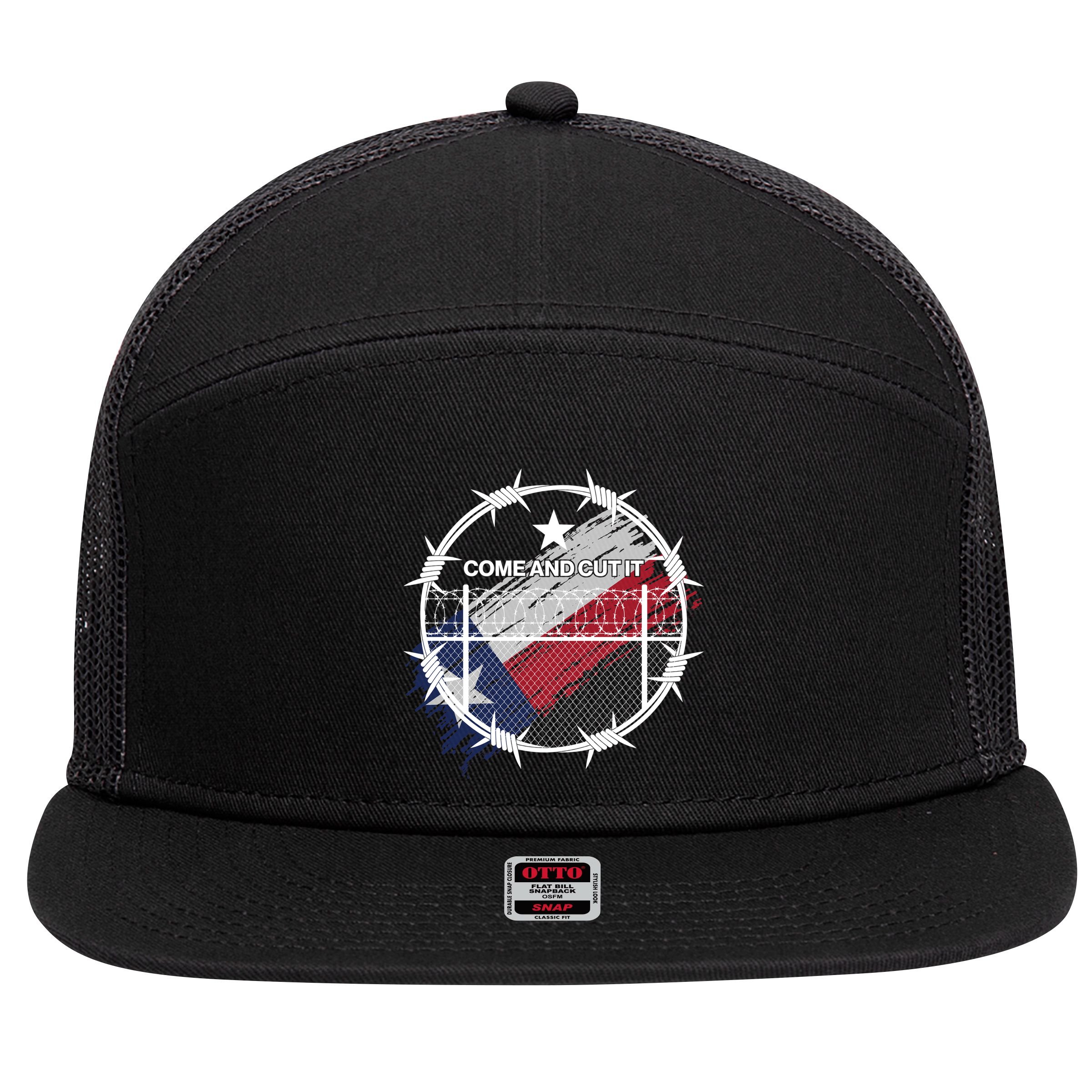 Come And Cut It Barbwire Texas Flag 7 Panel Mesh Trucker Snapback Hat