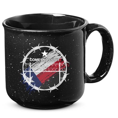 Come And Cut It Barbwire Texas Flag 15oz Campfire Ceramic Mug