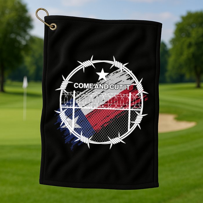 Come And Cut It Barbwire Texas Flag Golf Towel