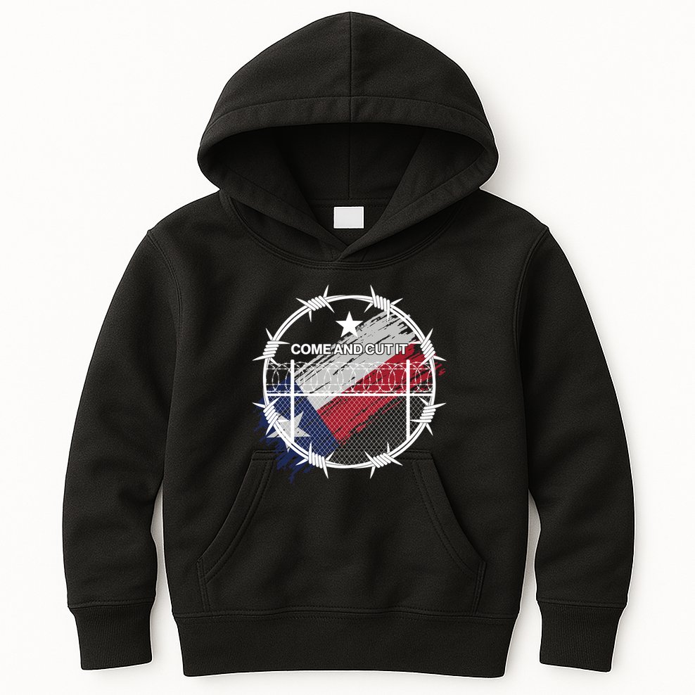 Come And Cut It Barbwire Texas Flag Kids Hoodie
