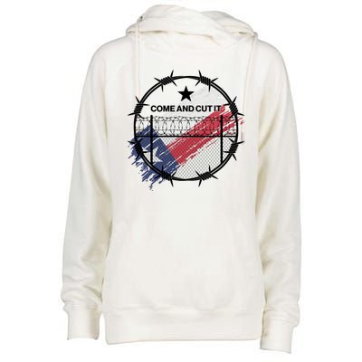 Come And Cut It Barbwire Texas Flag Womens Funnel Neck Pullover Hood