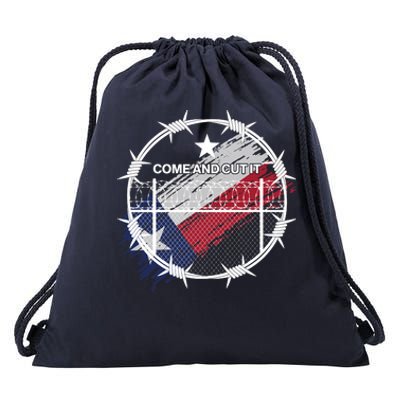 Come And Cut It Barbwire Texas Flag Drawstring Bag