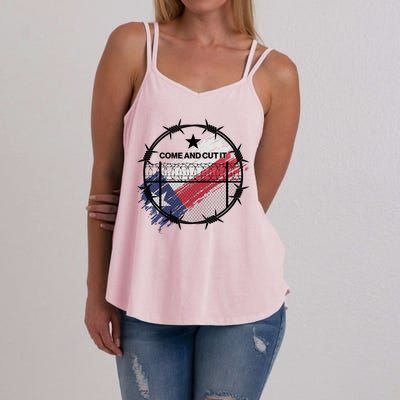 Come And Cut It Barbwire Texas Flag Women's Strappy Tank