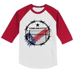 Come And Cut It Barbwire Texas Flag Kids Colorblock Raglan Jersey