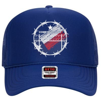 Come And Cut It Barbwire Texas Flag High Crown Mesh Back Trucker Hat