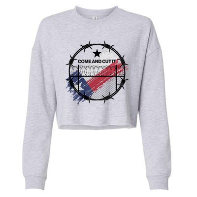 Come And Cut It Barbwire Texas Flag Cropped Pullover Crew