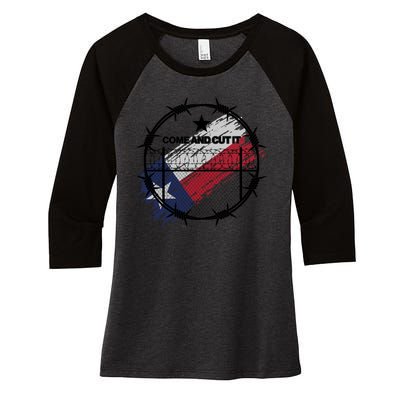 Come And Cut It Barbwire Texas Flag Women's Tri-Blend 3/4-Sleeve Raglan Shirt