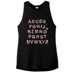 Christmas Alphabet Candy Cane Xmas Holiday Teacher Ladies PosiCharge Tri-Blend Wicking Tank