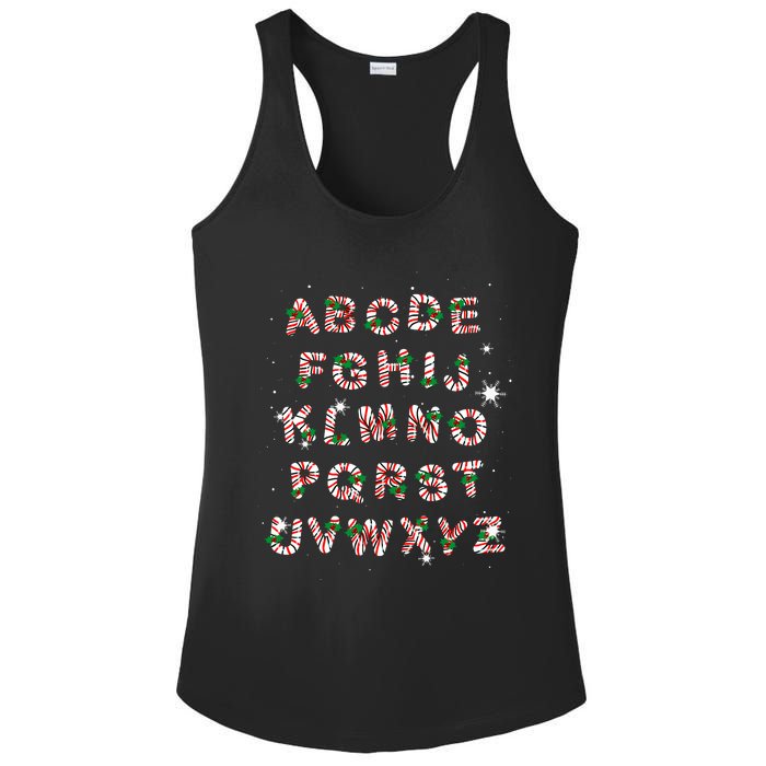 Christmas Alphabet Candy Cane Xmas Holiday Teacher Ladies PosiCharge Competitor Racerback Tank