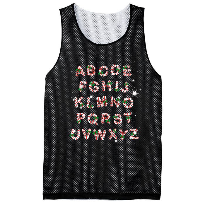 Christmas Alphabet Candy Cane Xmas Holiday Teacher Mesh Reversible Basketball Jersey Tank