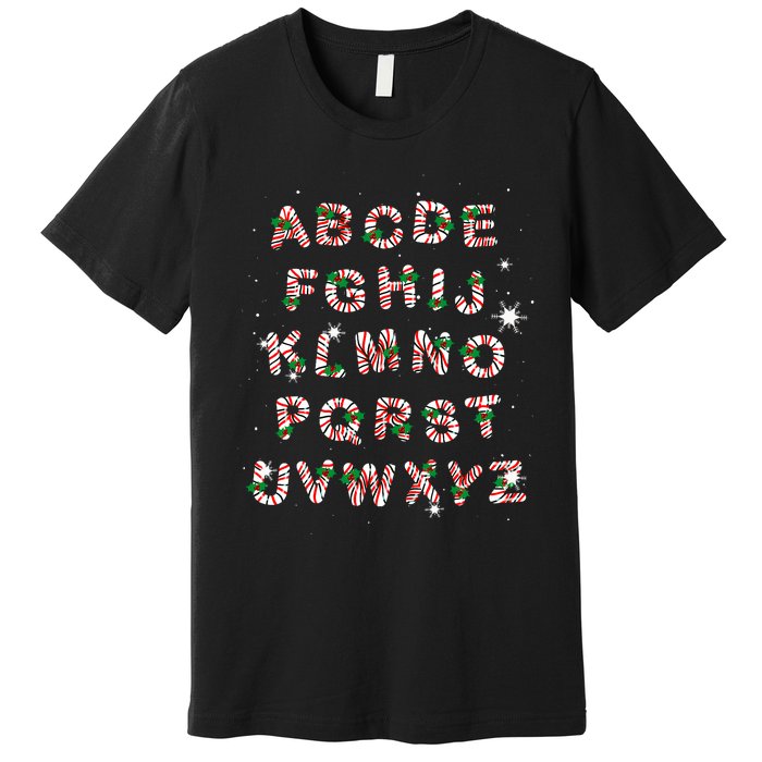 Christmas Alphabet Candy Cane Xmas Holiday Teacher Premium T-Shirt