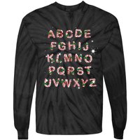 Christmas Alphabet Candy Cane Xmas Holiday Teacher Tie-Dye Long Sleeve Shirt