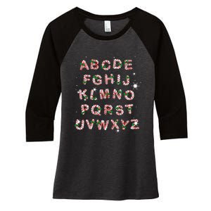 Christmas Alphabet Candy Cane Xmas Holiday Teacher Women's Tri-Blend 3/4-Sleeve Raglan Shirt