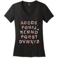 Christmas Alphabet Candy Cane Xmas Holiday Teacher Women's V-Neck T-Shirt