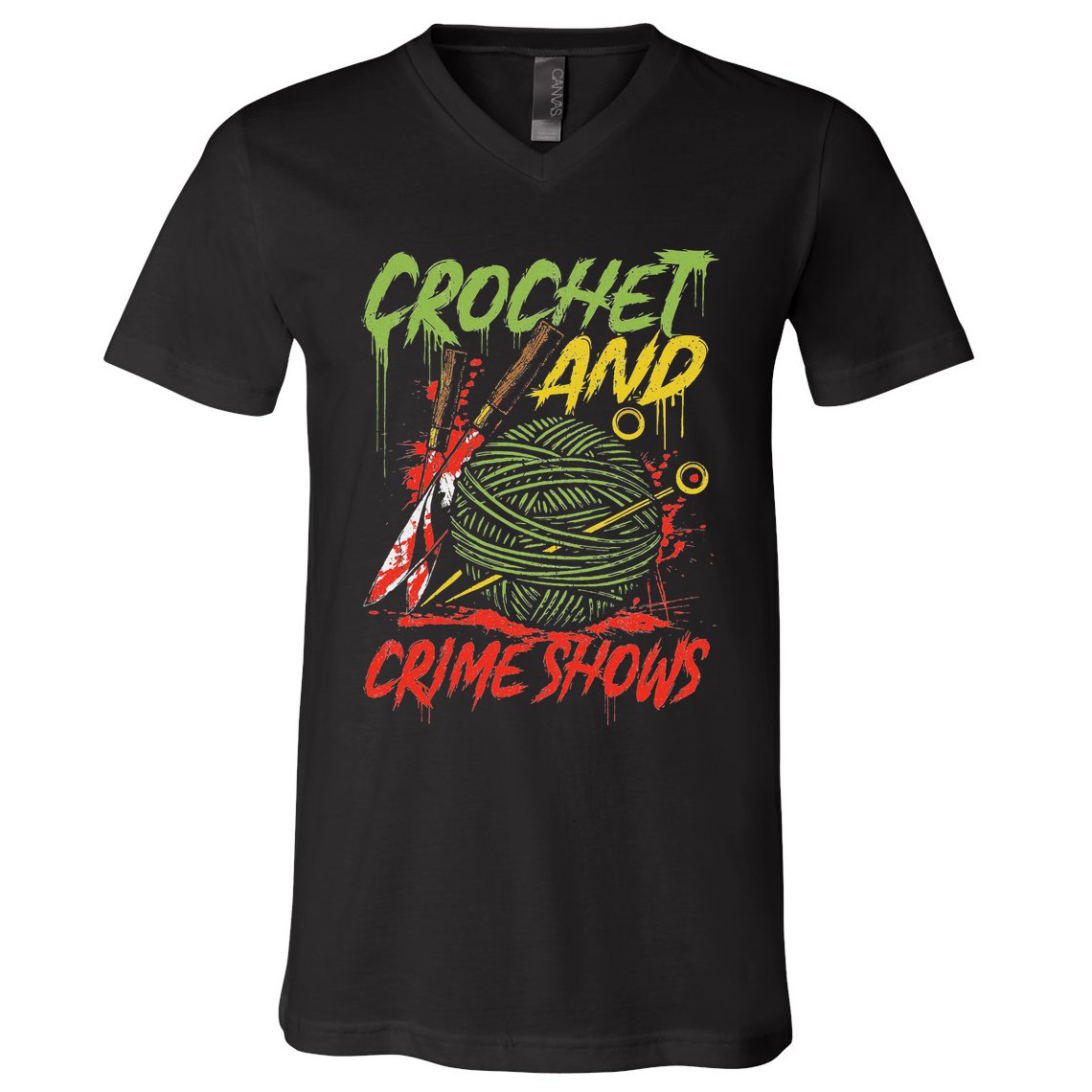 Crochet And Crime Shows Funny Crime Show Lover Knitting V-Neck T-Shirt