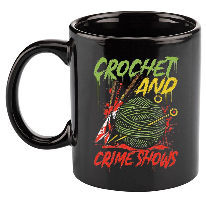Crochet And Crime Shows Funny Crime Show Lover Knitting 11oz C Handle Ceramic Mug