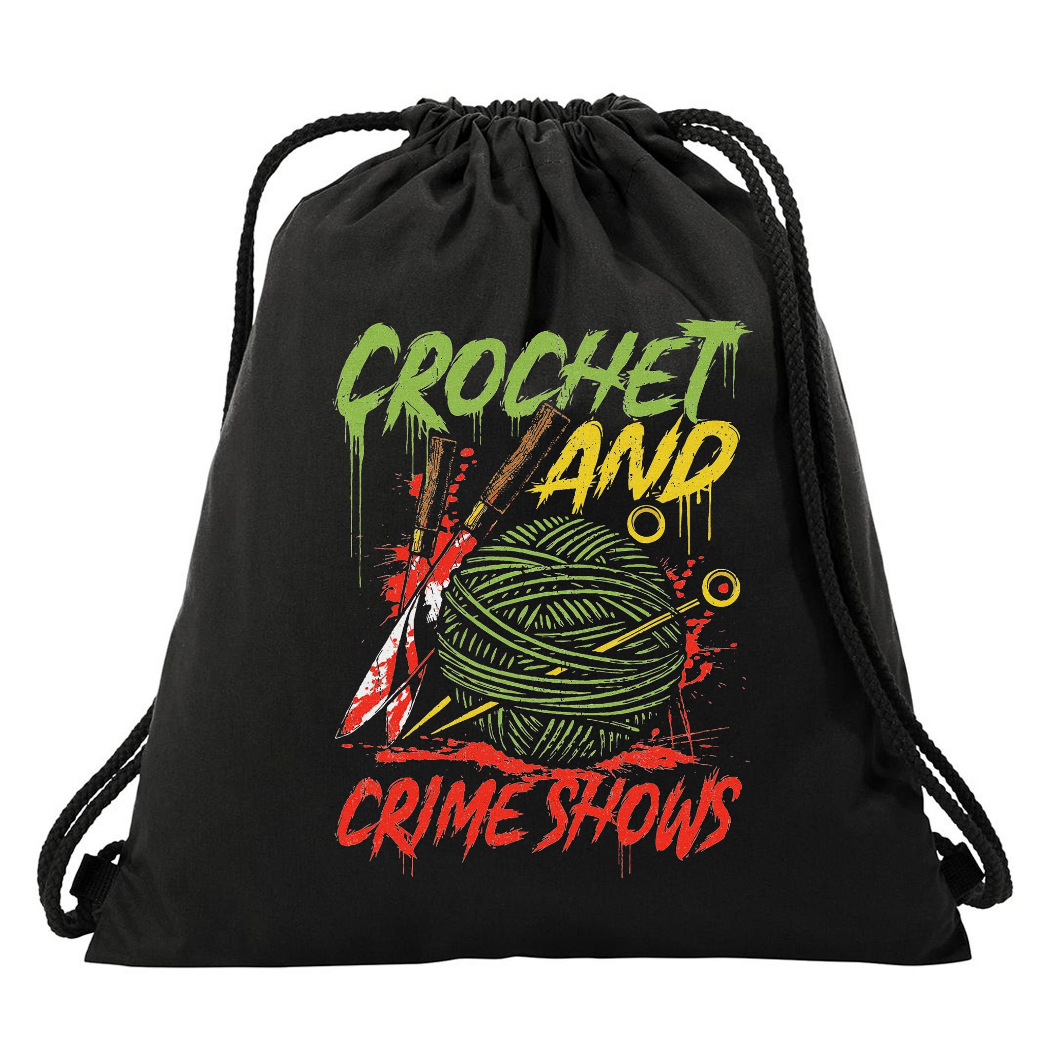 Crochet And Crime Shows Funny Crime Show Lover Knitting Drawstring Bag