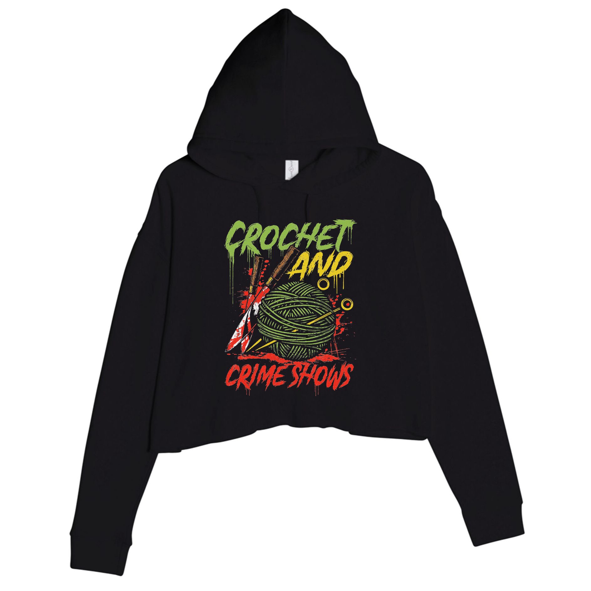 Crochet And Crime Shows Funny Crime Show Lover Knitting Crop Fleece Hoodie