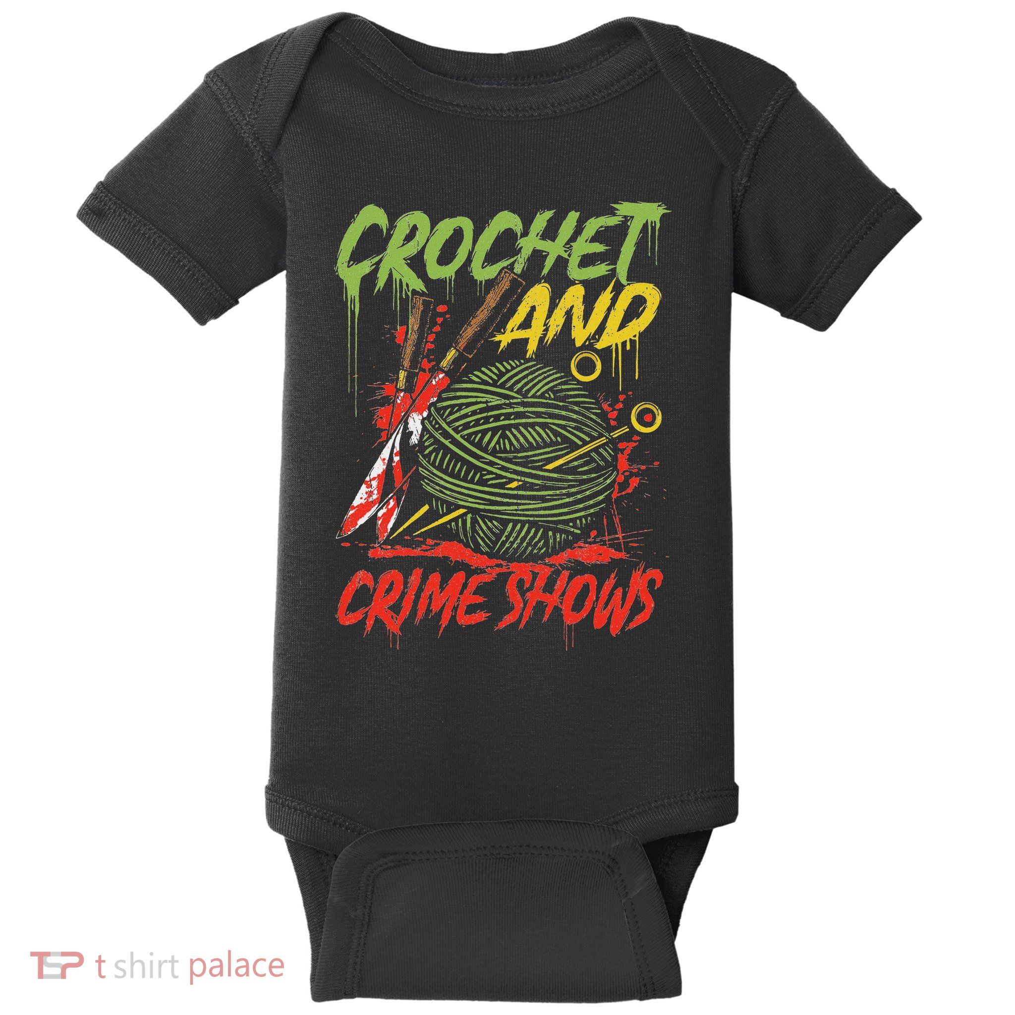 Crochet And Crime Shows Funny Crime Show Lover Knitting Baby Bodysuit