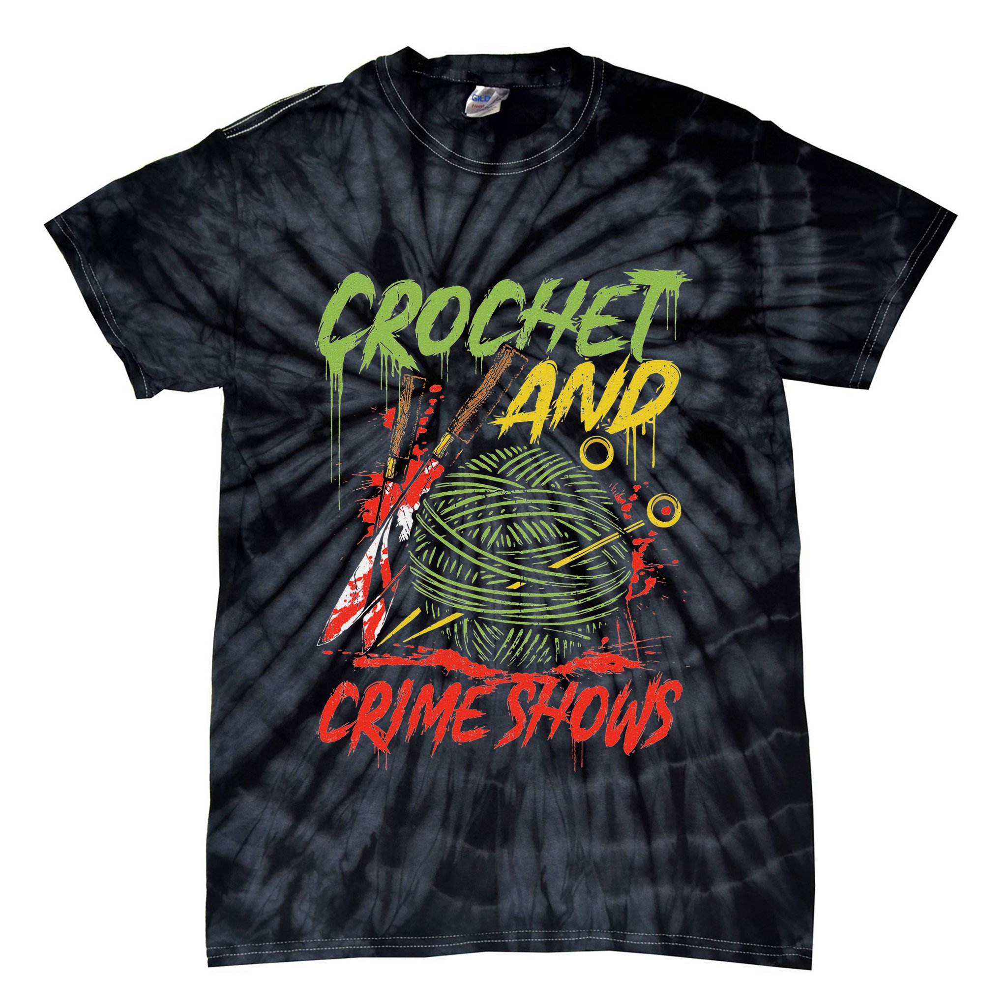 Crochet And Crime Shows Funny Crime Show Lover Knitting Tie-Dye T-Shirt