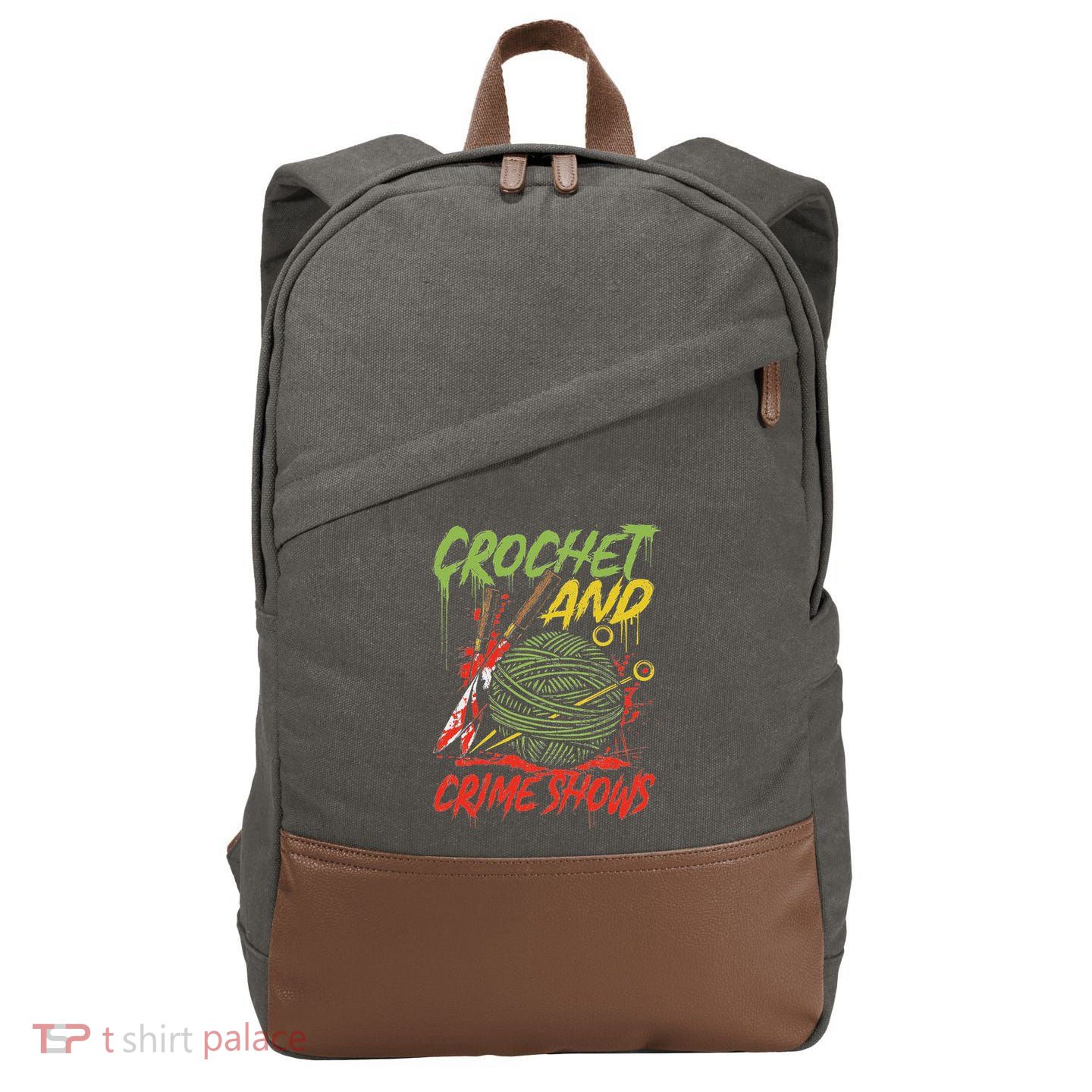 Crochet And Crime Shows Funny Crime Show Lover Knitting Cotton Canvas Backpack