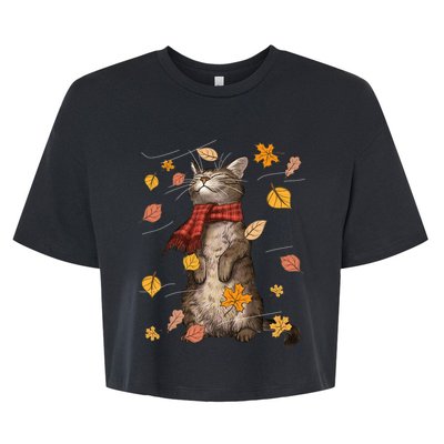 Cute Autumn Cat Fall Breeze Kitten Kitty Cat Lover Bella+Canvas Jersey Crop Tee