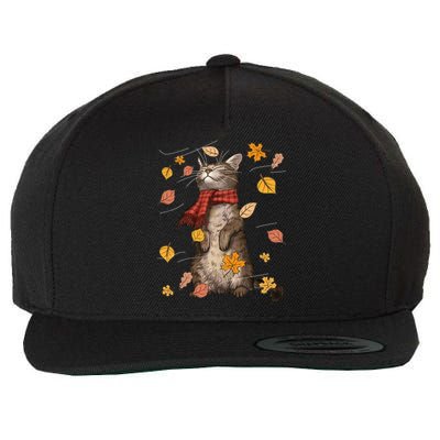 Cute Autumn Cat Fall Breeze Kitten Kitty Cat Lover Wool Snapback Cap