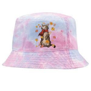 Cute Autumn Cat Fall Breeze Kitten Kitty Cat Lover Tie-Dyed Bucket Hat