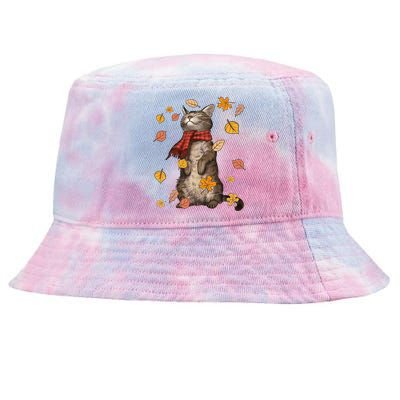 Cute Autumn Cat Fall Breeze Kitten Kitty Cat Lover Tie-Dyed Bucket Hat