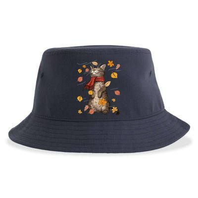 Cute Autumn Cat Fall Breeze Kitten Kitty Cat Lover Sustainable Bucket Hat