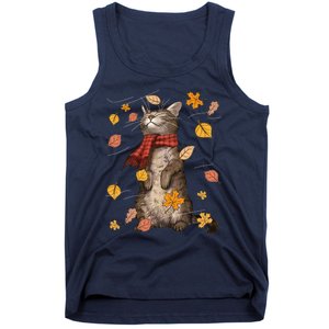 Cute Autumn Cat Fall Breeze Kitten Kitty Cat Lover Tank Top