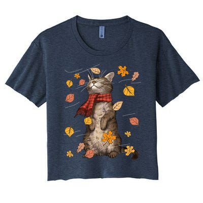 Cute Autumn Cat Fall Breeze Kitten Kitty Cat Lover Women's Crop Top Tee