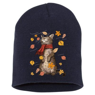 Cute Autumn Cat Fall Breeze Kitten Kitty Cat Lover Short Acrylic Beanie