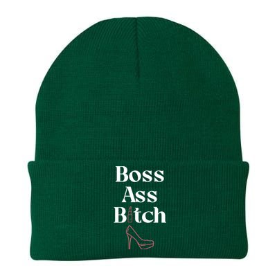 Cool And Chic Boss Ass Bitch Pink Lipstick Stilettos Gift Knit Cap Winter Beanie