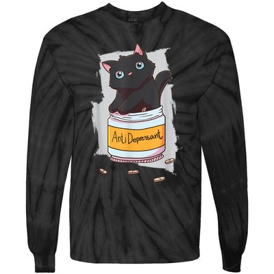 Cat Antidepressant Tie-Dye Long Sleeve Shirt