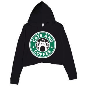 Cats And Coffee Funny Kitty Crop Fleece Hoodie